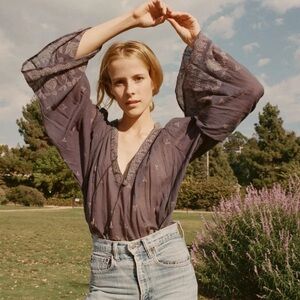 Doen Marigold Peasanf Indigo Blouse with Beautiful details Rare Size S